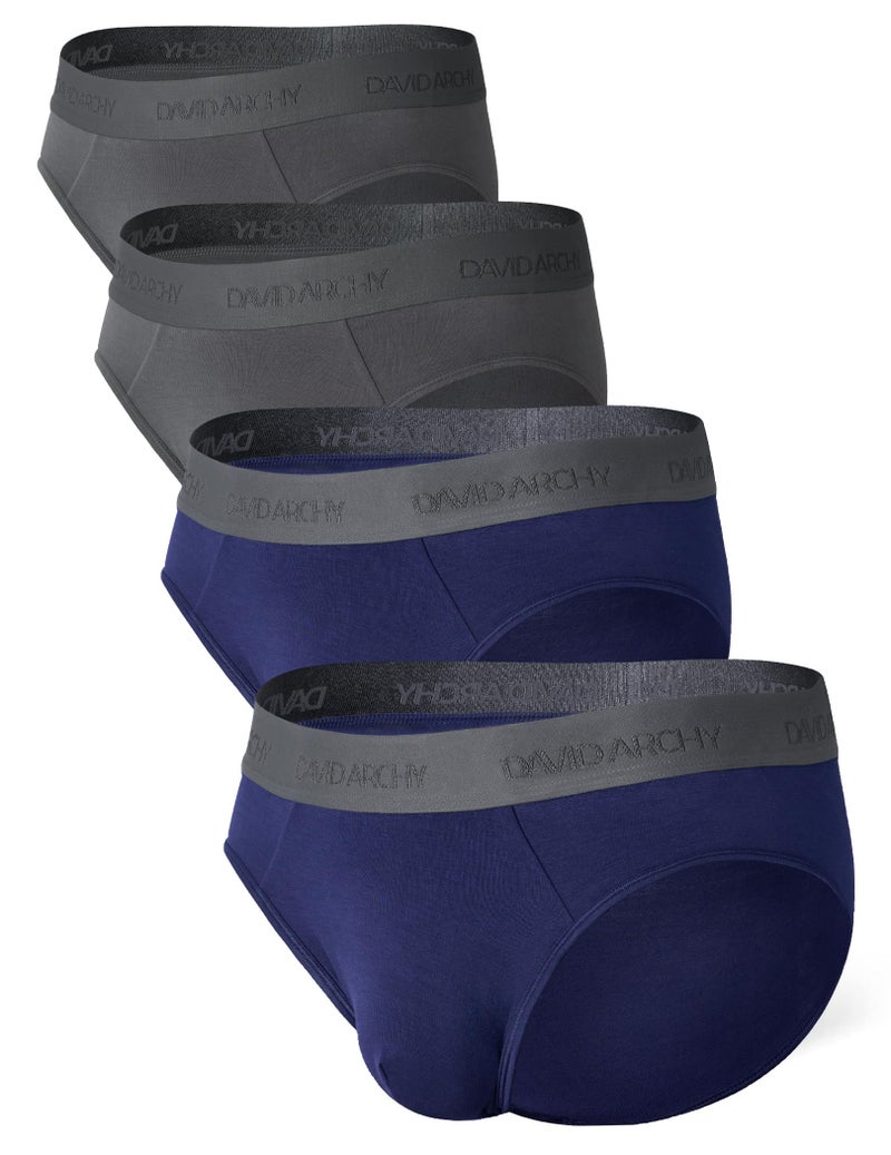 DAVID ARCHY Men's Briefs Rayon Made From Bamboo Underwear Pouch Breathable Super Soft Comfort 4 Pack (L, Navy Blue/Dark Gray) - Image 1